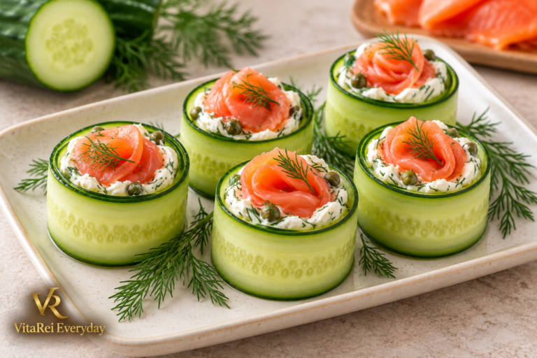 Cucumber salmon cream cheese rolls with smoked salmon and fresh dill