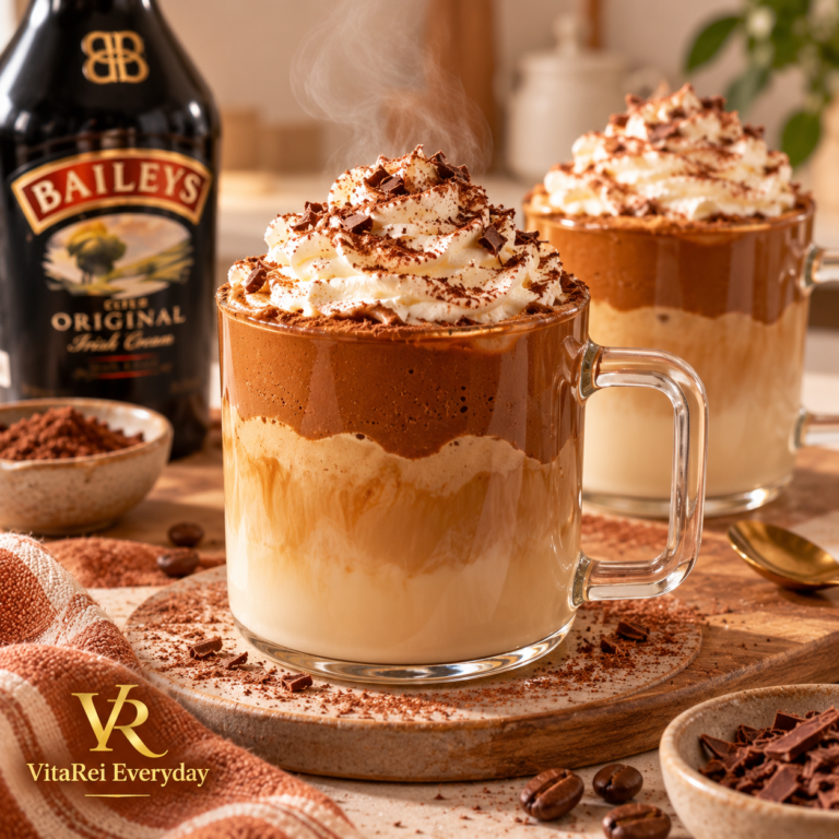 Hot Baileys whipped coffee with fluffy coffee topping and whipped cream