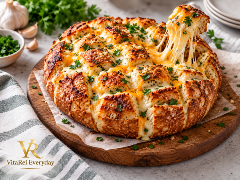 Cheesy garlic pull-apart bread with melted mozzarella and cheddar