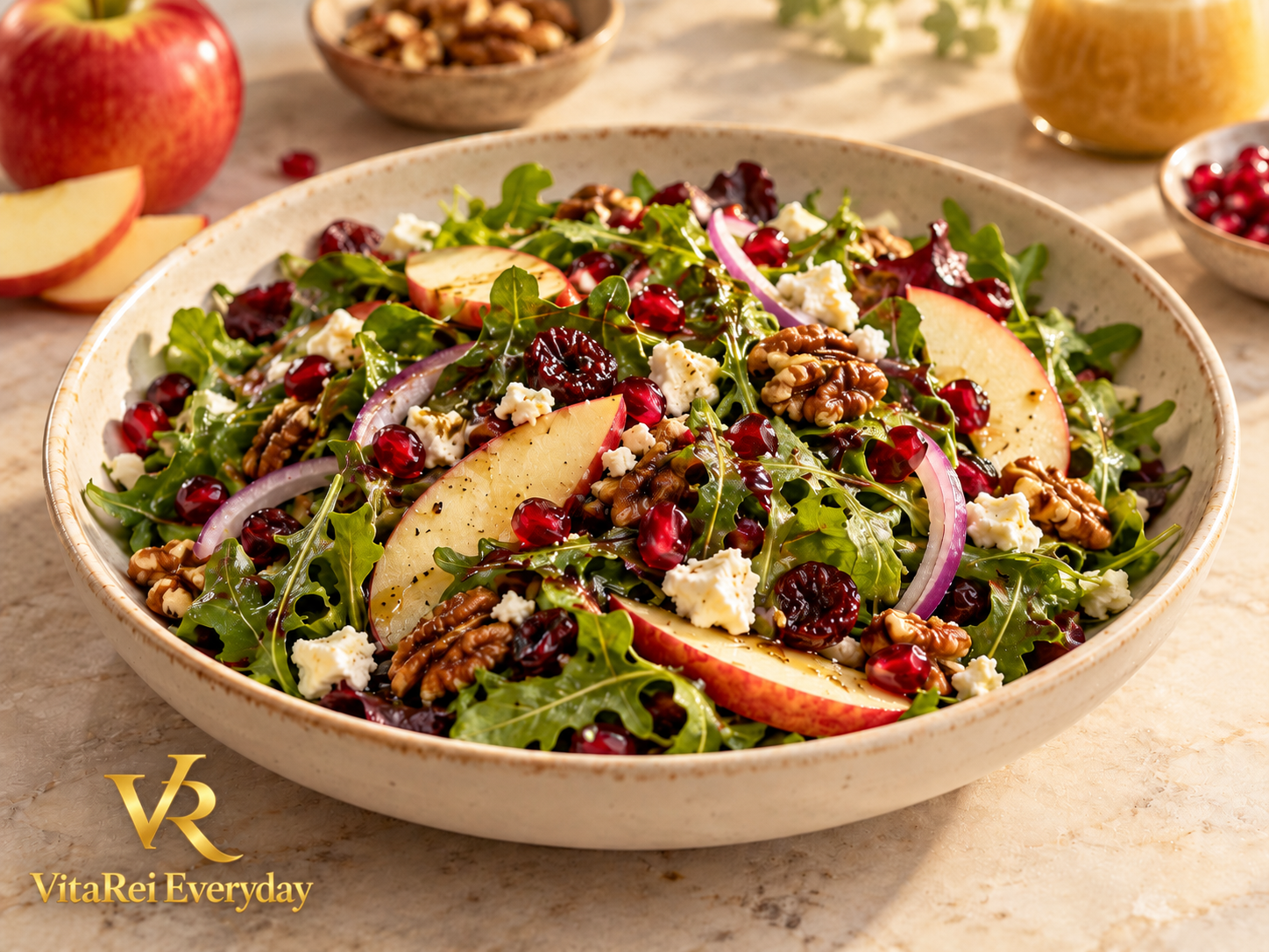 Apple cranberry feta salad with pomegranate and toasted pecans