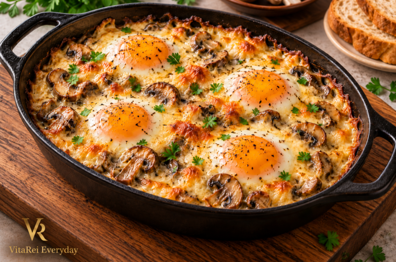 Baked Eggs with Mushrooms & Cheese