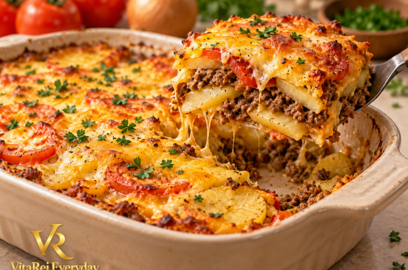 Cheesy Ground Beef and Potato Bake