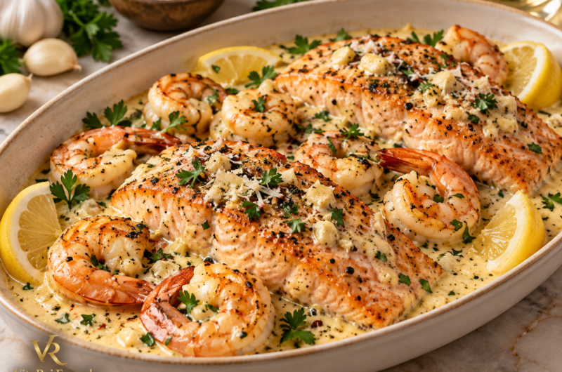 Creamy Garlic Salmon & Shrimp