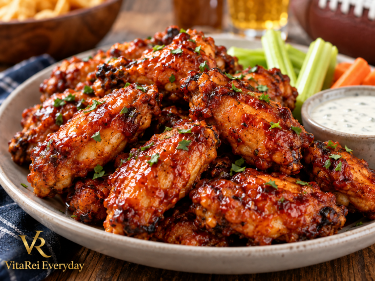 Honey garlic chicken wings coated in a glossy caramelized glaze