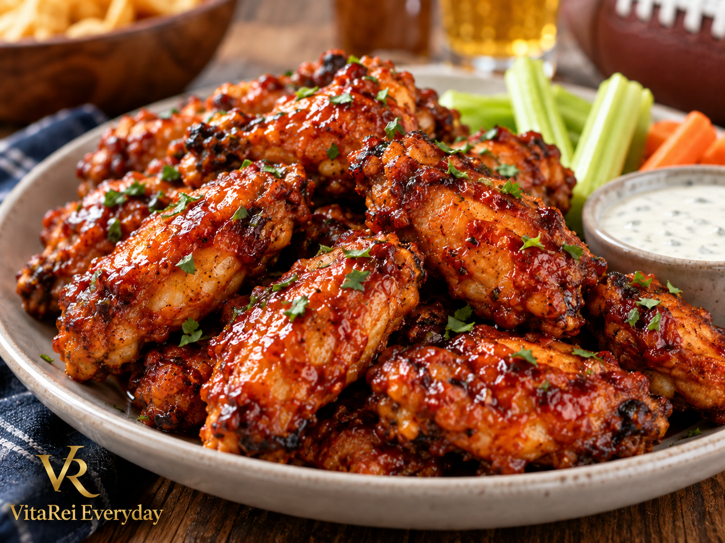 Honey garlic chicken wings coated in a glossy caramelized glaze