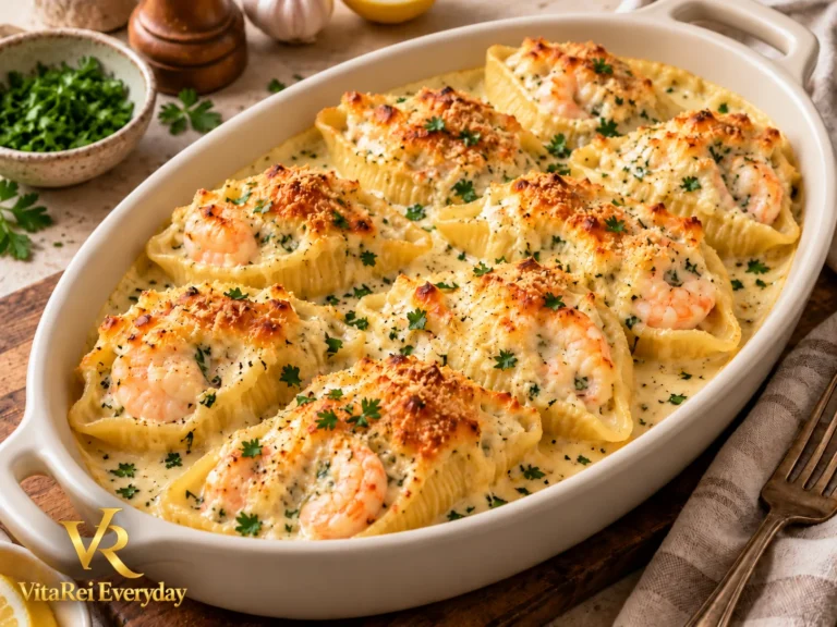 Shrimp and Crab Stuffed Shells in creamy sauce