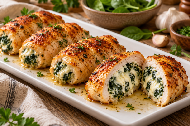 Spinach & Cheese Stuffed Chicken Rolls